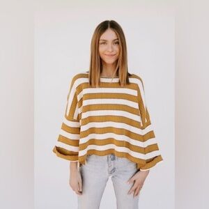 By Together Yellow Stripe Boxy Cotton Sweater